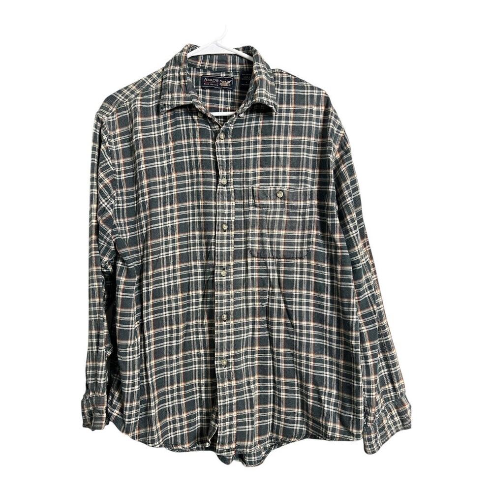Mens Grunge Flannel Shirt Button Down Distressed Gorpcore Utility Arrow Large - Picture 2 of 7